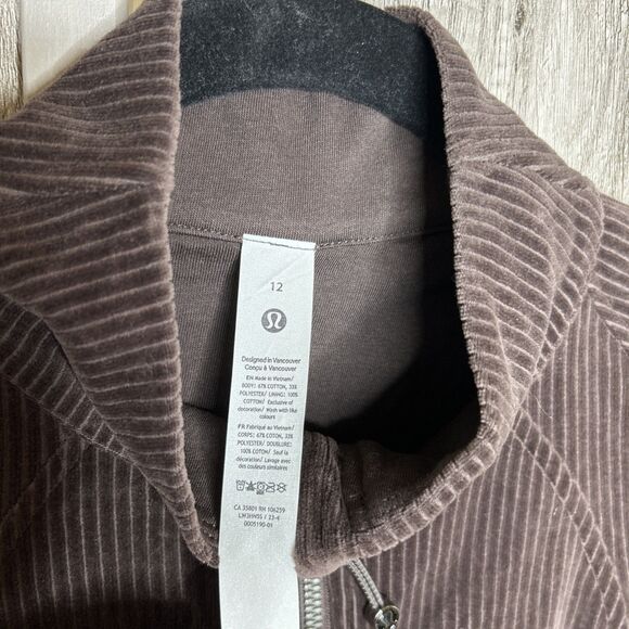 Lululemon Scuba Track Jacket Velvet Cord Full Zip Brown Color Size 12 NWT - Picture 3 of 8